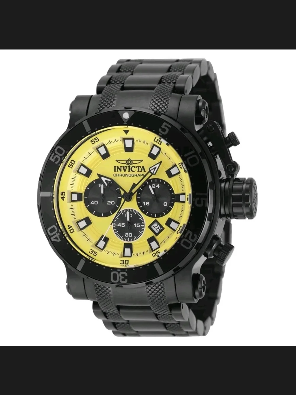 Invicta Black and Yellow Chronograph Stainless Steel Watch 52mm